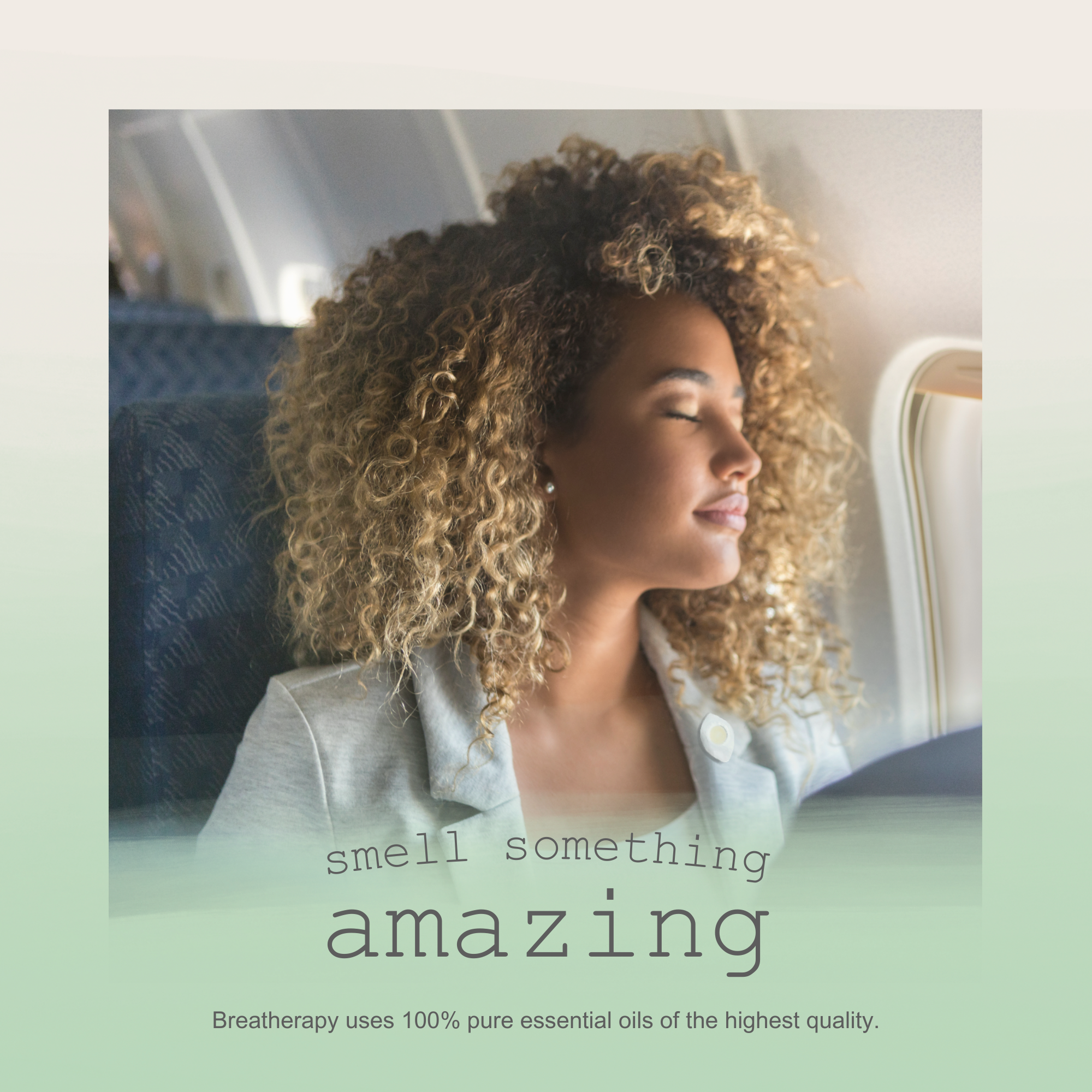 Breatherapy Soothe Aromatherapy patch for travel sickness on a plane.